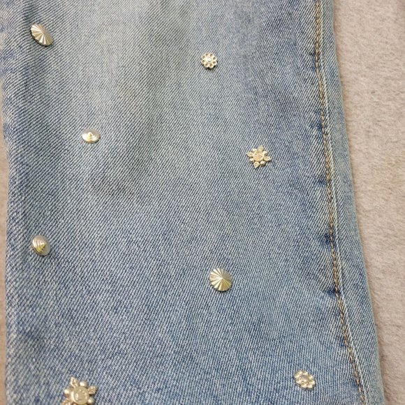 H&M &Denim Vintage Fit High Waist Jeans Womens 27 Studded Light Wash Button Fly - Picture 8 of 11